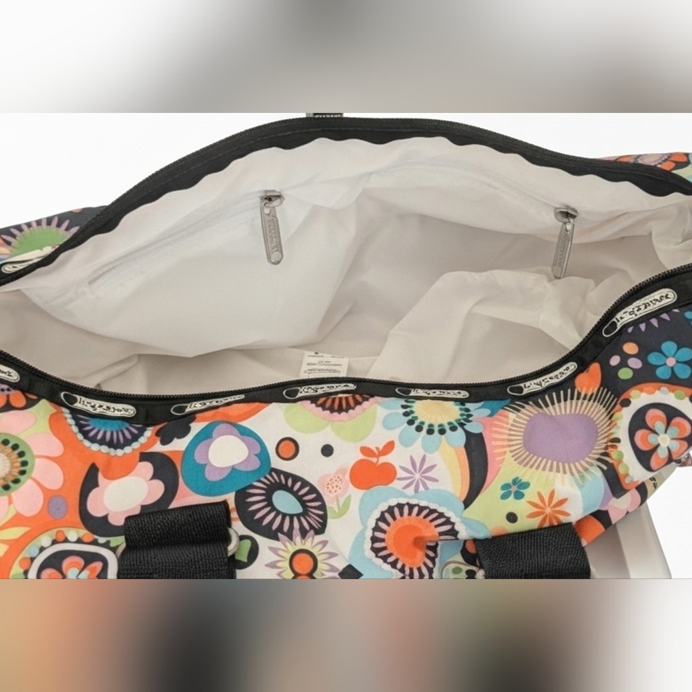 LeSportsac Mini Duffel Bag - Vibrant Retro 70s Pop Floral Mod Floral Print - Picture 3 of 5